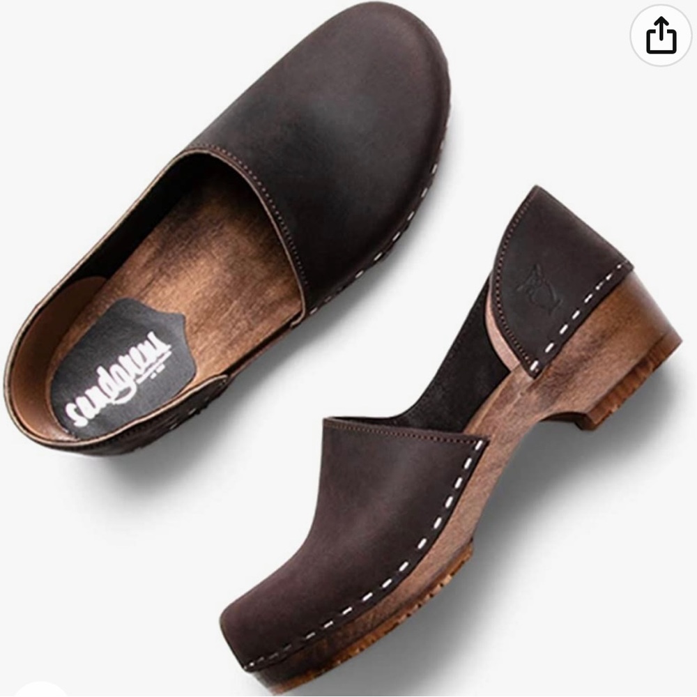Sandgrens Swedish Handmade Wooden Closed Back Clogs Brett Low EU 39 Fudge